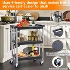 3-Tier Stainless Steel Rolling Cart, Foldable Utility Serving Cart with Wheels, 330 lbs Capacity, for Indoor Use