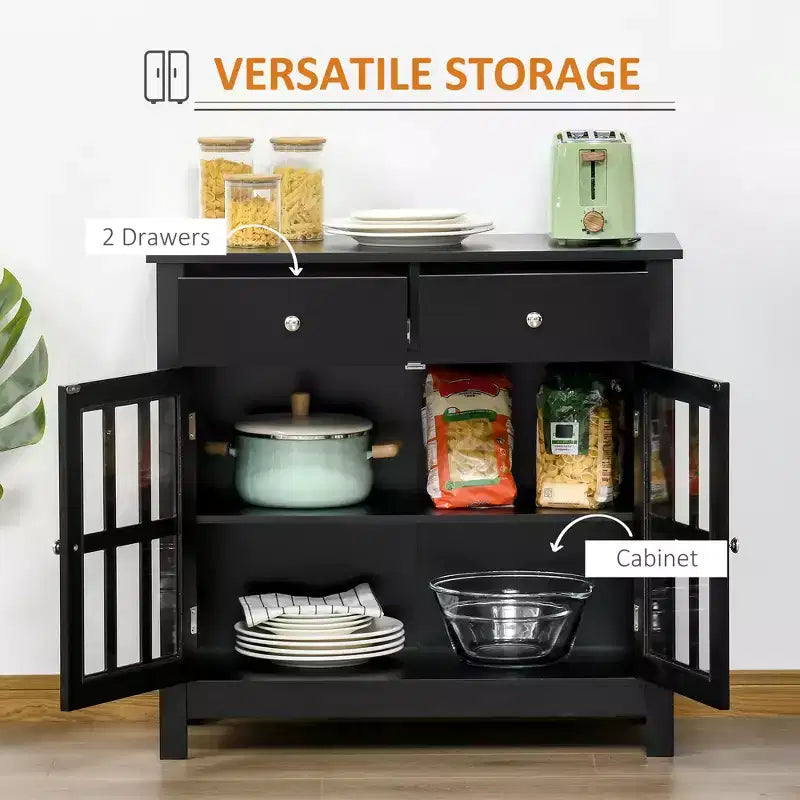 Sideboard Buffet Cabinet with Glass Doors, Adjustable Shelf and 2 Drawers