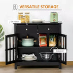 Sideboard Buffet Cabinet with Glass Doors, Adjustable Shelf and 2 Drawers