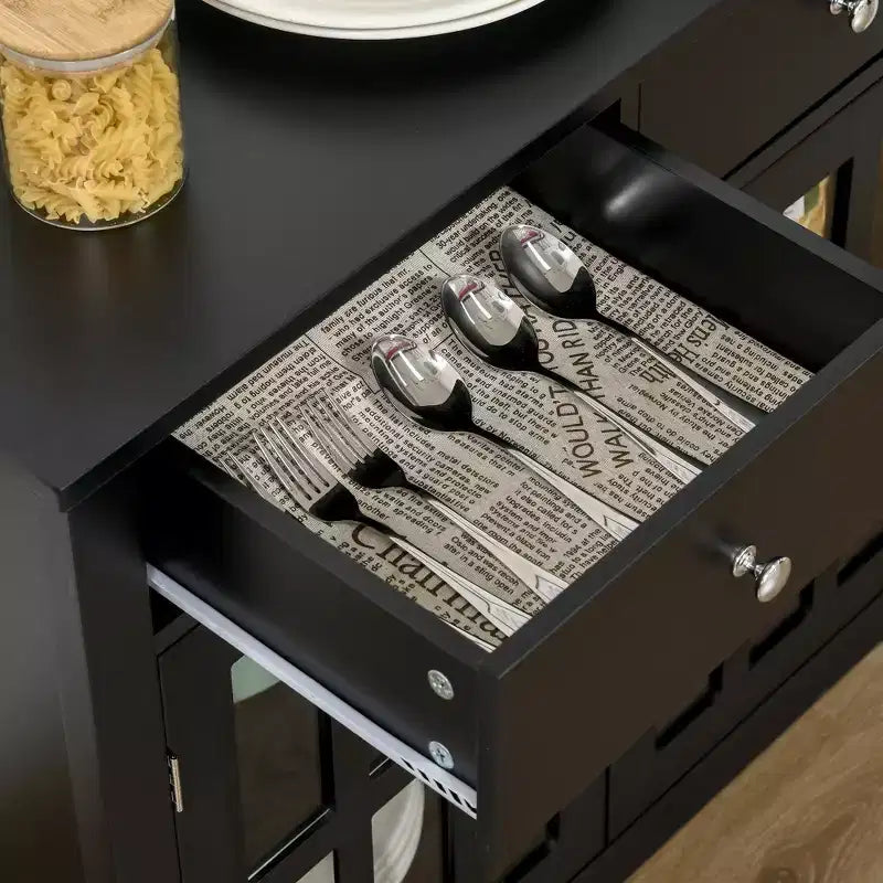 Sideboard Buffet Cabinet with Glass Doors, Adjustable Shelf and 2 Drawers