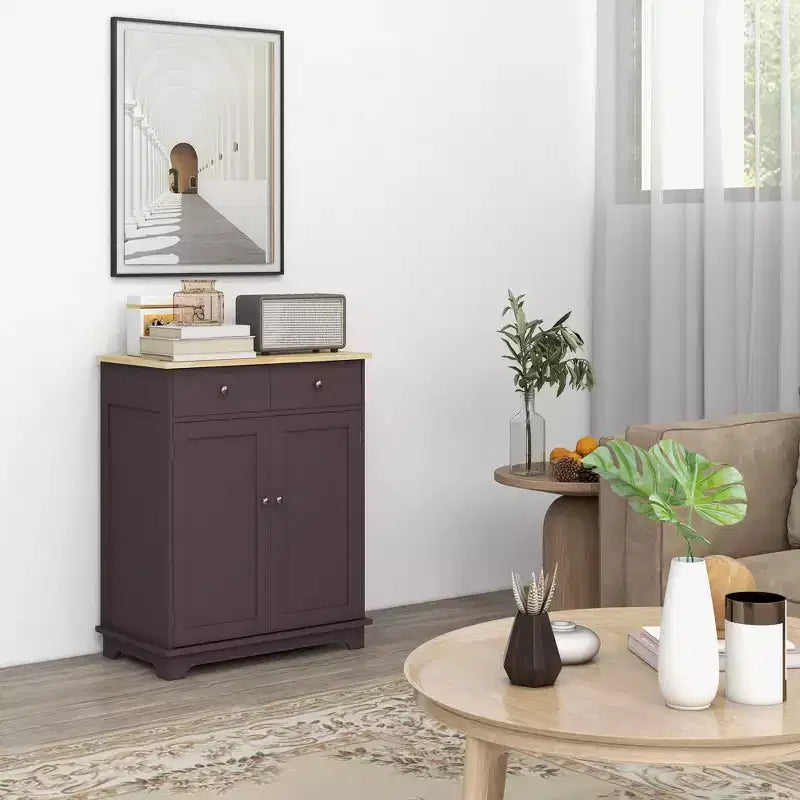 Kitchen Storage Cabinet with Wood Top, Adjustable Shelf and 2 Drawers