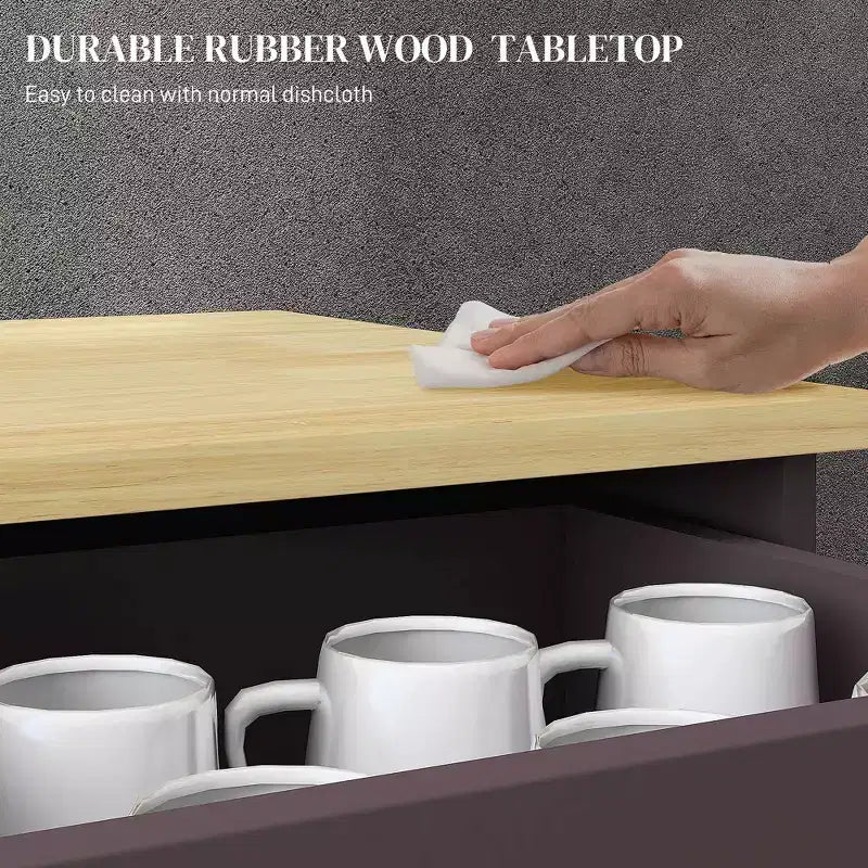 Kitchen Storage Cabinet with Wood Top, Adjustable Shelf and 2 Drawers
