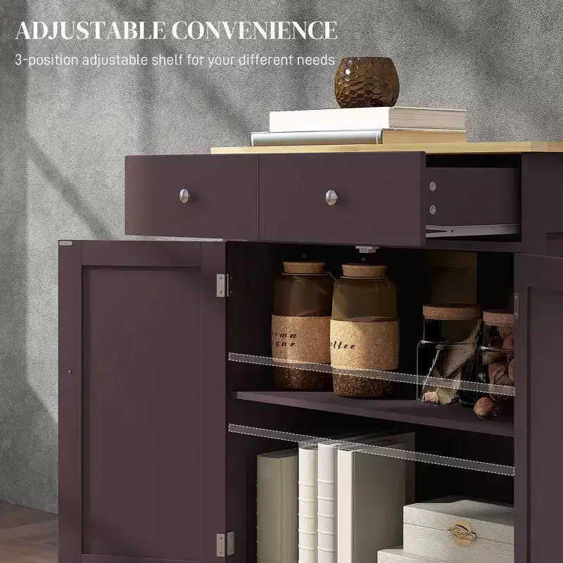 Kitchen Storage Cabinet with Wood Top, Adjustable Shelf and 2 Drawers