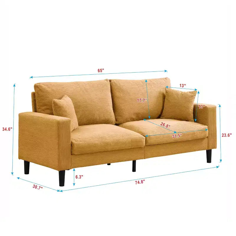 3-Seat Upholstered Sofa with Wooden Frame