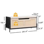 Rattan Storage Bench with Cushion and Safety Hinge