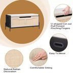 Rattan Storage Bench with Cushion and Safety Hinge