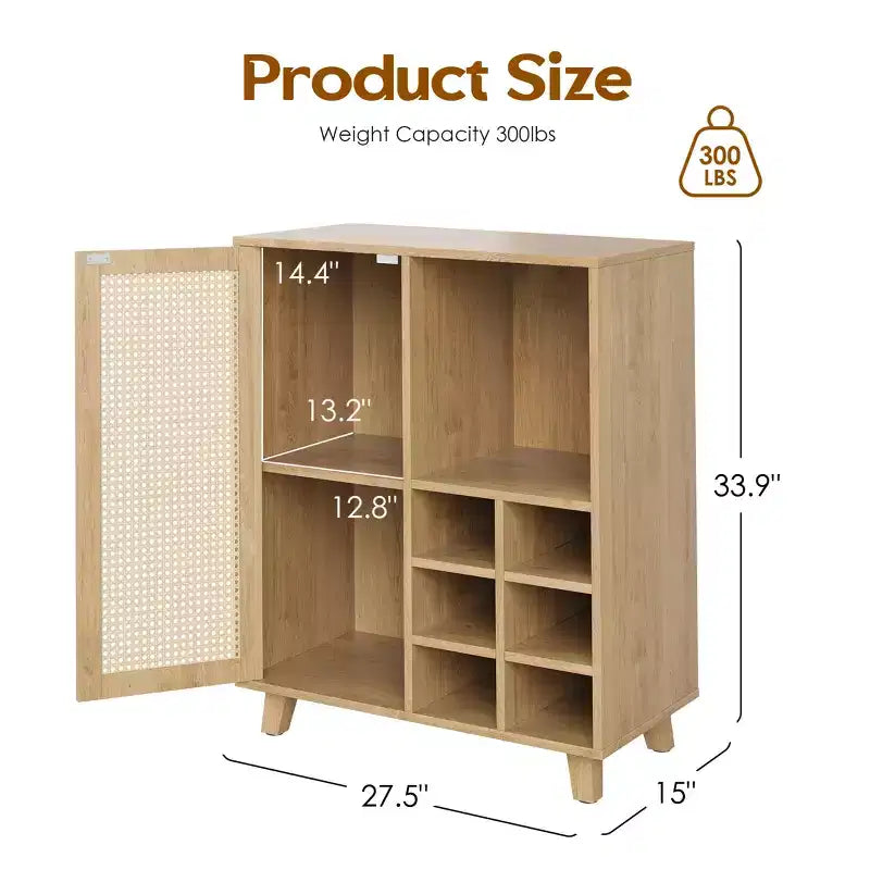 47" Sideboard Cabinet with Wine Racks, Buffet Storage Cabinet for Living Room, Kitchen or Entryway, Beige