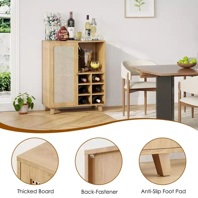 47" Sideboard Cabinet with Wine Racks, Buffet Storage Cabinet for Living Room, Kitchen or Entryway, Beige