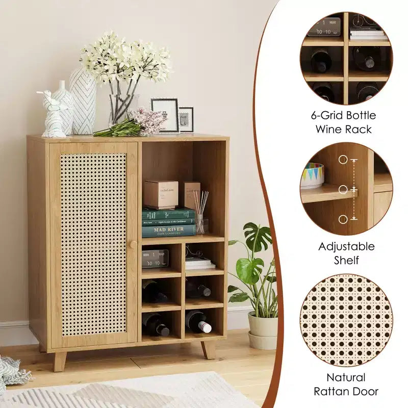 47" Sideboard Cabinet with Wine Racks, Buffet Storage Cabinet for Living Room, Kitchen or Entryway, Beige