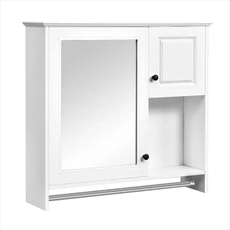 30 in. W x 27 in. H Rectangular MDF Medicine Cabinet with Mirror, Adjustable Shelves and Towel Bar, White