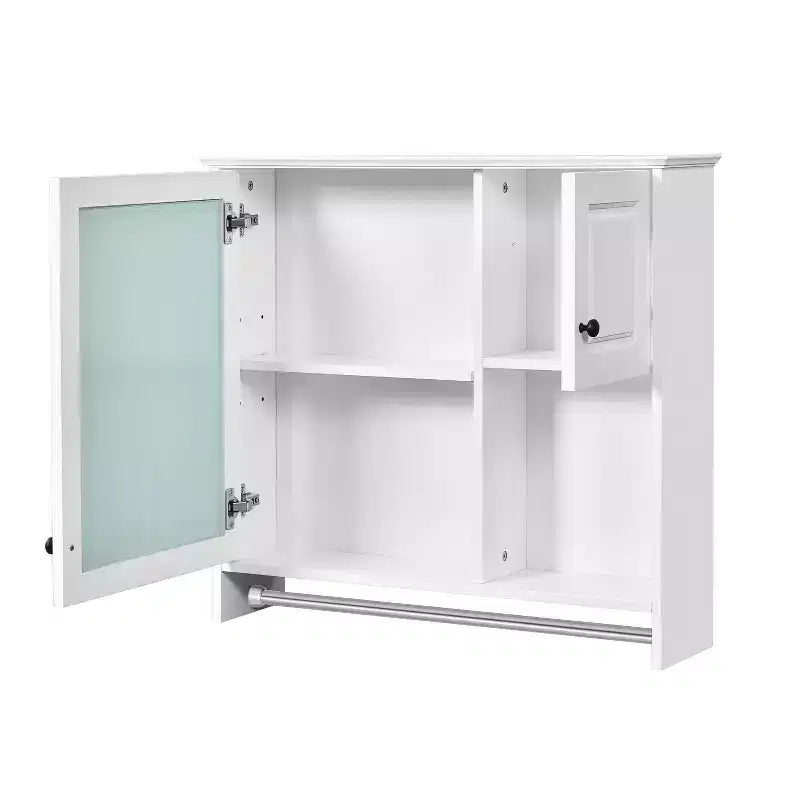 30 in. W x 27 in. H Rectangular MDF Medicine Cabinet with Mirror, Adjustable Shelves and Towel Bar, White