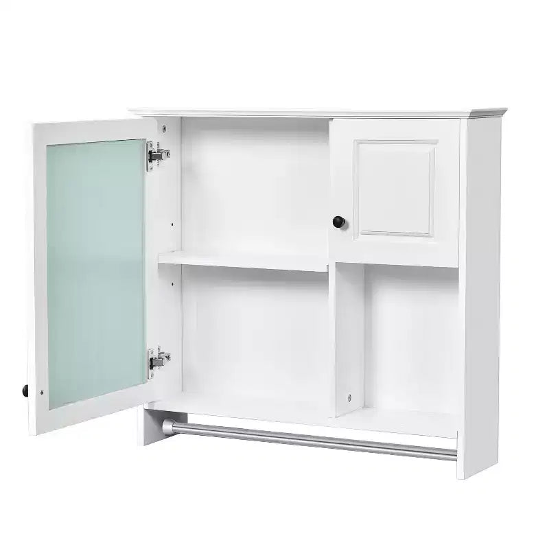 30 in. W x 27 in. H Rectangular MDF Medicine Cabinet with Mirror, Adjustable Shelves and Towel Bar, White