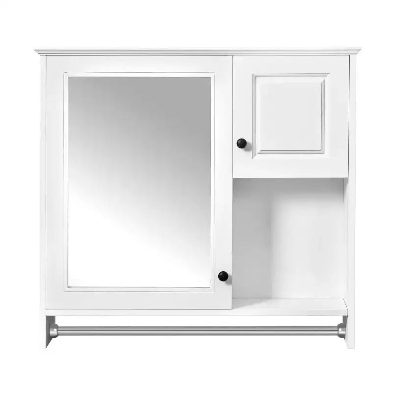 30 in. W x 27 in. H Rectangular MDF Medicine Cabinet with Mirror, Adjustable Shelves and Towel Bar, White