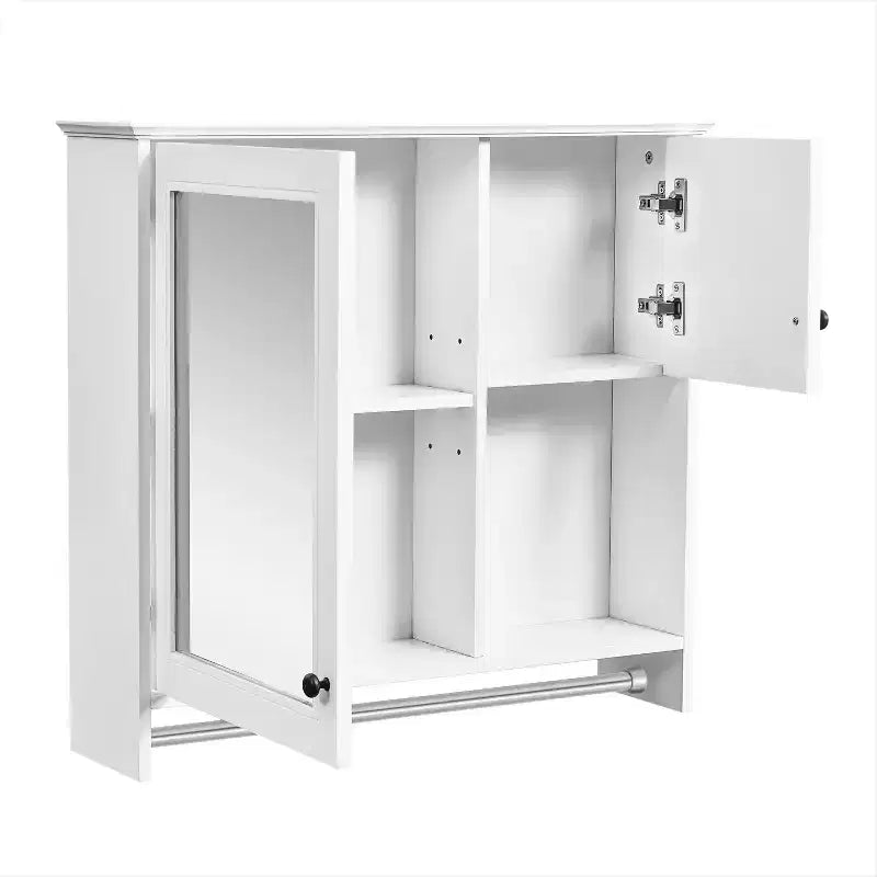 30 in. W x 27 in. H Rectangular MDF Medicine Cabinet with Mirror, Adjustable Shelves and Towel Bar, White