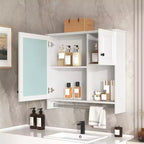 30 in. W x 27 in. H Rectangular MDF Medicine Cabinet with Mirror, Adjustable Shelves and Towel Bar, White