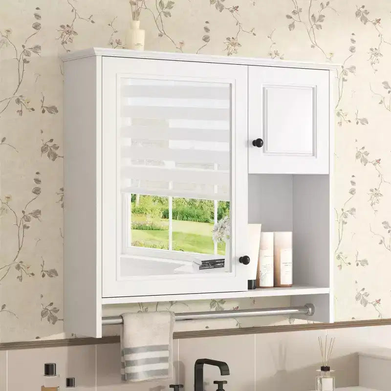 30 in. W x 27 in. H Rectangular MDF Medicine Cabinet with Mirror, Adjustable Shelves and Towel Bar, White
