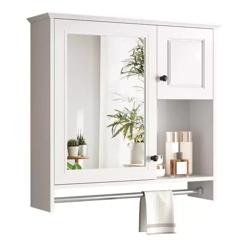 30 in. W x 27 in. H Rectangular MDF Medicine Cabinet with Mirror, Adjustable Shelves and Towel Bar, White