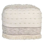 HomeRoots 18 Cream Cotton Striped Pouf Ottoman