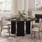 60-Inch Round Dining Table with Striped Legs and Wood Top, Seats up to 8, Black