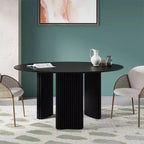60-Inch Round Dining Table with Striped Legs and Wood Top, Seats up to 8, Black