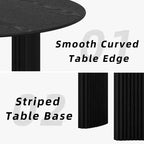 60-Inch Round Dining Table with Striped Legs and Wood Top, Seats up to 8, Black