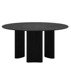 60-Inch Round Dining Table with Striped Legs and Wood Top, Seats up to 8, Black