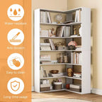 L-Shaped 6-Tier Corner Bookshelf with Safety Baffles