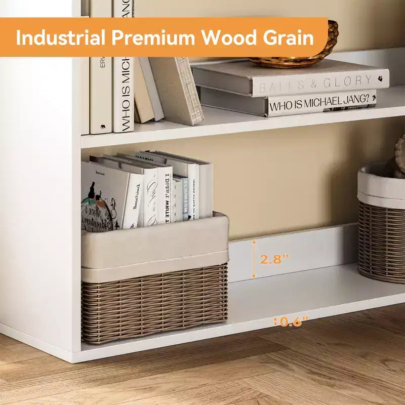 L-Shaped 6-Tier Corner Bookshelf with Safety Baffles