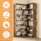L-Shaped 6-Tier Corner Bookshelf with Safety Baffles
