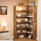 L-Shaped 6-Tier Corner Bookshelf with Safety Baffles