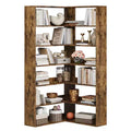 L-Shaped High-Rise 6-Tier Corner Bookshelf with Dividers Living Room Home Office Vintage-Style Display Storage Rack