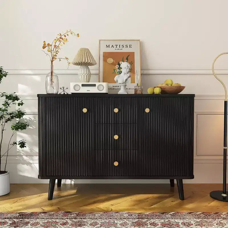 47" Fluted Sideboard Cabinet with 2 Doors and 3 Drawers, Black