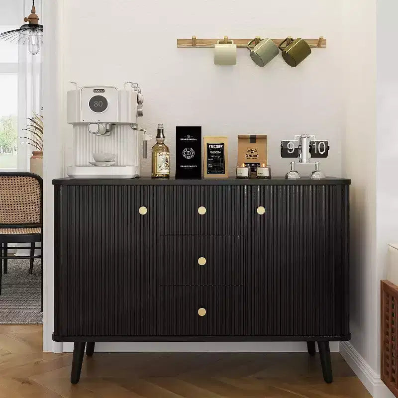 47" Fluted Sideboard Cabinet with 2 Doors and 3 Drawers, Black