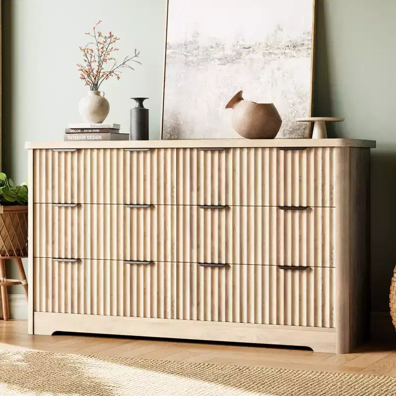 Fluted 6-Drawer Dresser with Wide Top for Bedroom and Living Room