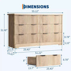 Fluted 6-Drawer Dresser with Wide Top for Bedroom and Living Room
