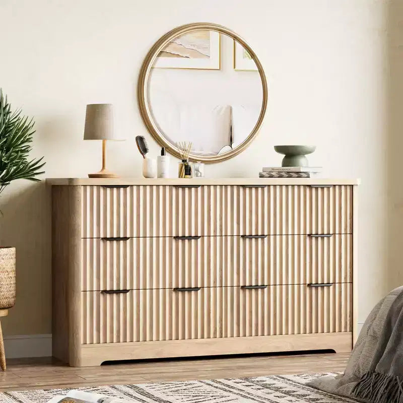 Fluted 6-Drawer Dresser with Wide Top for Bedroom and Living Room