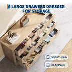 Fluted 6-Drawer Dresser with Wide Top for Bedroom and Living Room