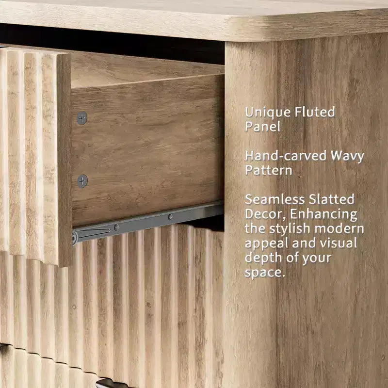 Fluted 6-Drawer Dresser with Wide Top for Bedroom and Living Room