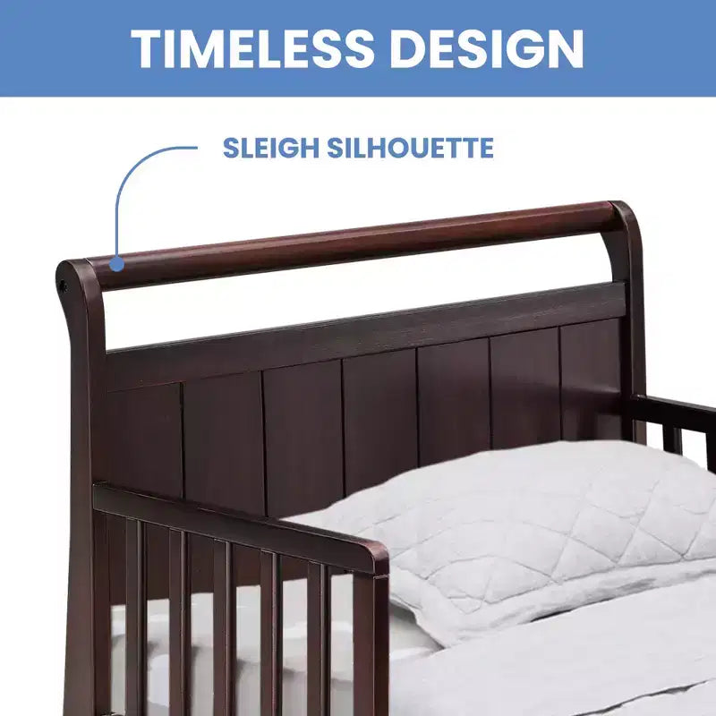Wood Sleigh Toddler Bed with Bedrails
