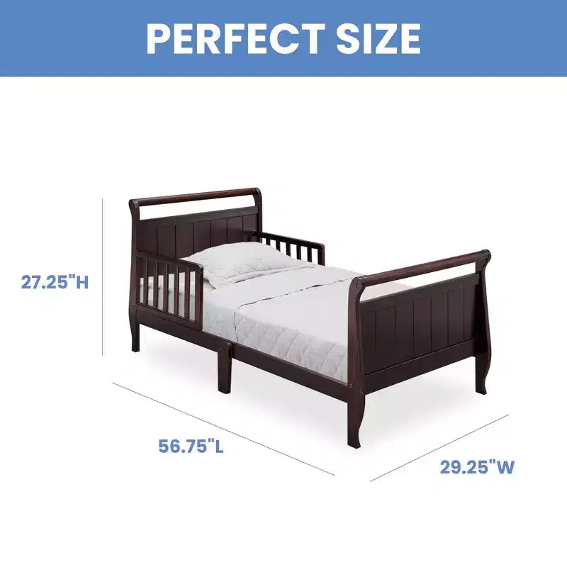 Wood Sleigh Toddler Bed with Bedrails