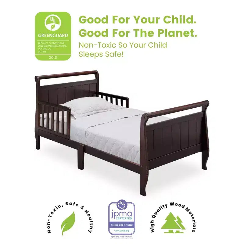 Wood Sleigh Toddler Bed with Bedrails
