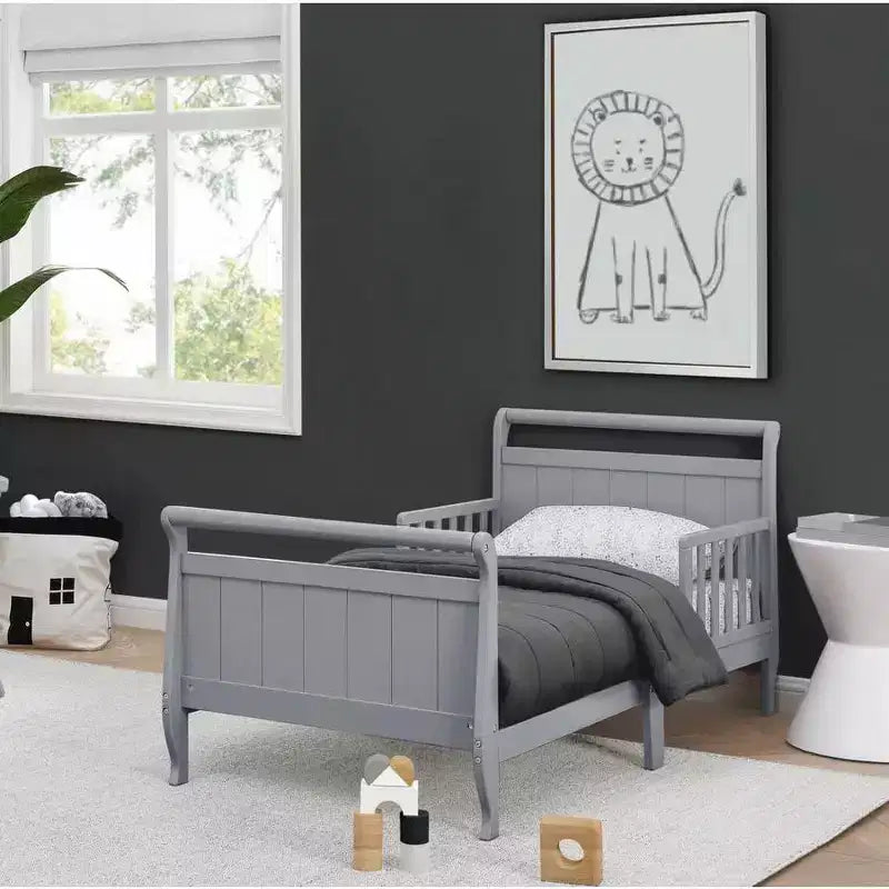 Wood Sleigh Toddler Bed with Bedrails