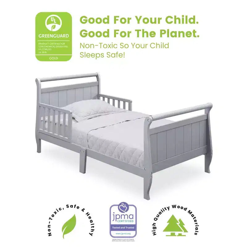 Wood Sleigh Toddler Bed with Bedrails