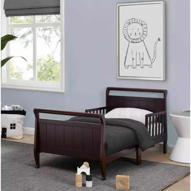 Wood Sleigh Toddler Bed with Bedrails