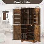 71" Tall Kitchen Pantry Cabinet with Bottle Storage and Adjustable Shelves, Rustic Brown