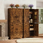 71" Tall Kitchen Pantry Cabinet with Bottle Storage and Adjustable Shelves, Rustic Brown