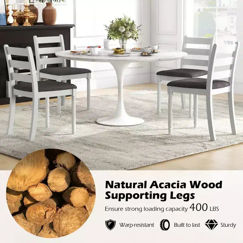 Wooden Dining Chair Set of 2 with Padded Cushion and High Back