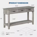 Console Table with 3 Drawers and Open Shelves, 54-Inch Farmhouse Entryway Table