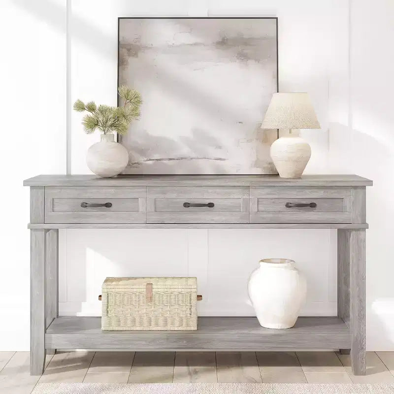 Console Table with 3 Drawers and Open Shelves, 54-Inch Farmhouse Entryway Table