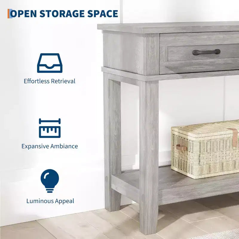 Console Table with 3 Drawers and Open Shelves, 54-Inch Farmhouse Entryway Table